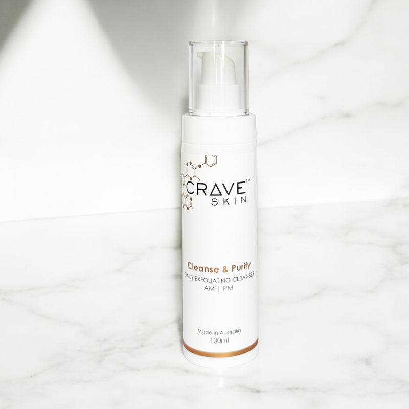cleanse and purify daily exfoliating cleanser crave skin premium cosmeceutical skincare products for australian skin wholesale and retail australia wide