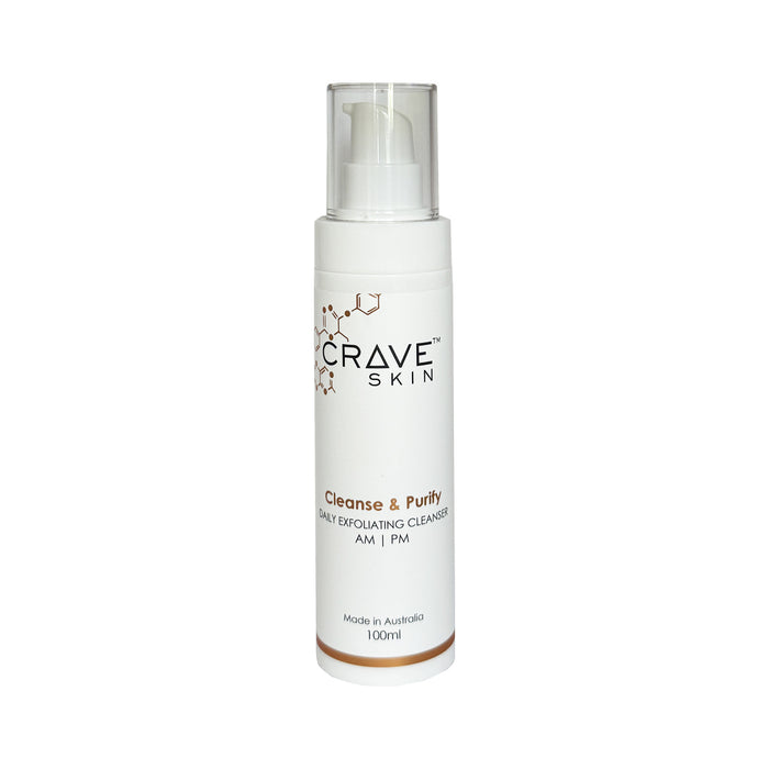 cleanse and purify daily exfoliating cleanser crave skin cosmeceutical skincare products made in Australia for retail and wholesale customers