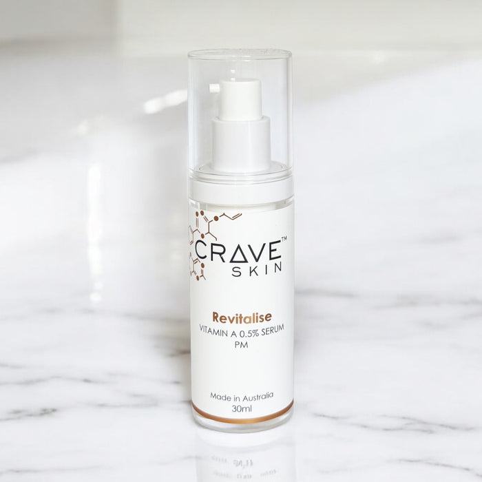 revitalise vitamin A 0.5% serum by crave skin Australian cosmeceutical skincare products made for australia skin for retail and wholesale customers