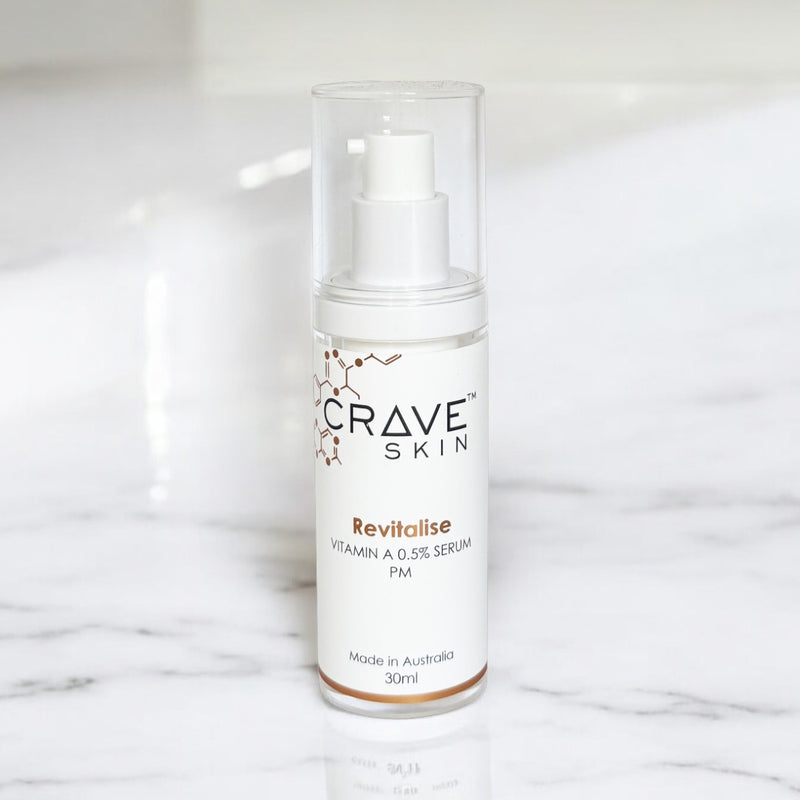 revitalise vitamin A 0.5% serum by crave skin Australian cosmeceutical skincare products made for australia skin for retail and wholesale customers